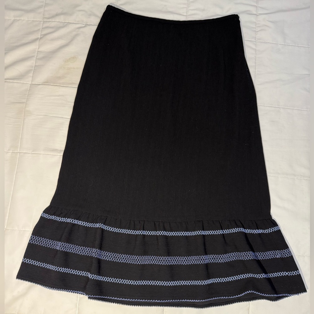 Loft Ann Taylor 8 Black Embroidered tier Skirt Coastal Grandma Western Old money